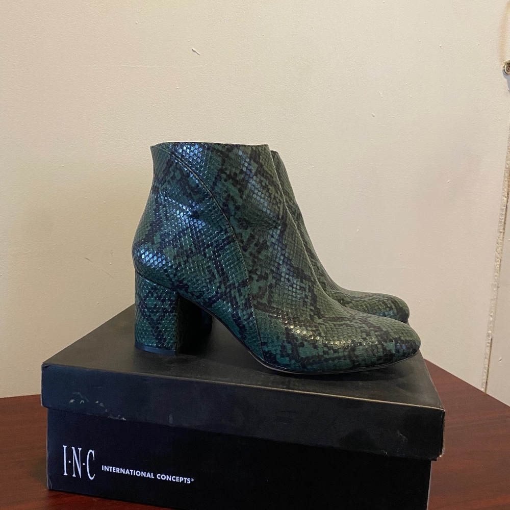 INC International Concepts Green Snake Print Ankle Boots